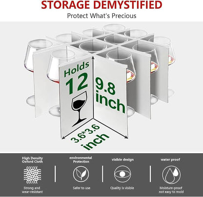 homyfort 2 Pack Stemware Storage Cases, Wine Glass Storage Box with Dividers, China Crystal Glass Storage Containers Organizer for 24 Glassware Moving and Protection (Grey)