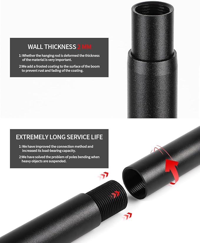 Adjustable Closet Rods for Hanging Clothes 134 to 160 inch Black Heavy Duty clothes rod for closet, Laundry, Bathroom, RV Closet Organization and Storage(Extra long)