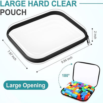 Sanwuta 6 Pcs Clear Hard Zipper Case Plastic Zipper Pouches Transparent Makeup Bag Pencil Case Pouches Toiletry Diaper Bag for Travel Toy Storage Organizer Bins(Black,9.84 x 7.87 x 2 Inch)