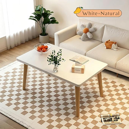 Square Coffee Table Low Table with 4 Solid Wood Sturdy Legs,Floor Table Desk for Sitting on The Floor,19.7"D x 31.5"W x 16"H Inches,Living Room/Toy room Furniture,Rental house Furniture (White-Square)