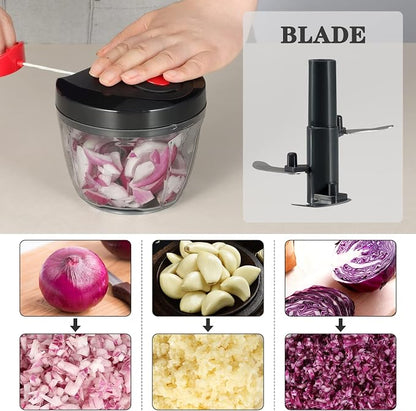 Cambom Manual Food Chopper Vegetable Cutter, Hand String Vegetable Chopper Onions Cutter for Vegetable Fruits Nuts BPA Free Food Safe Material, 650ml Black