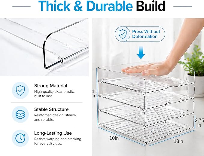 DCA 4 Tier Clear Desk Organizer with 3 Multi-Use Panels, Stackable Paper Letter Tray, Modular File Organizer for Office Home School, Transparent Desktop Storage System