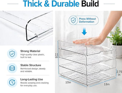 DCA 4 Tier Clear Desk Organizer with 3 Multi-Use Panels, Stackable Paper Letter Tray, Modular File Organizer for Office Home School, Transparent Desktop Storage System