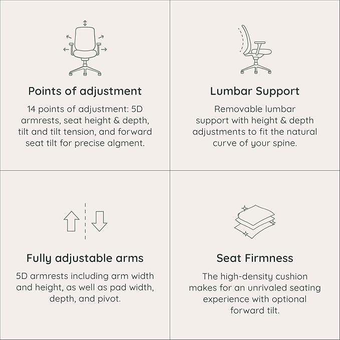 Branch Ergonomic Chair Pro - Mesh Office Chair with 14 Points of Adjustment - Height, Depth & Tilt Adjustable - 5D Armrests - Forward Tilt, Smooth Recline, and Lumbar Support - Ivory Boucle