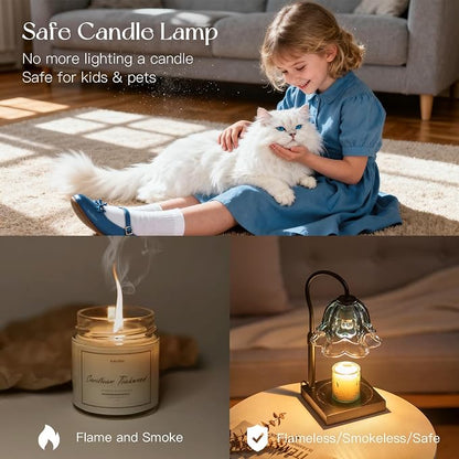 Candeldo Candle Warmer Lamp with Timer: Navy Blue Flower Candle Warming Lamp with 2 Bulbs Height Adjustable Wax Warmer Dimmable Bedroom Decor Mothers Day Birthday Gift for Women