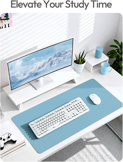 YSAGi Leather Desk Protector, Office Mat, Large Mouse Mat, Non-Slip PU Leather Blotter, Laptop Desk Mat, Waterproof Writing Pad for Office and Home(Sea Blue, 63" x 17.2")
