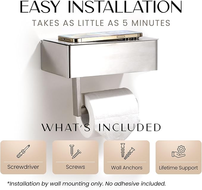 Day Moon™ Chrome Toilet Paper Holder with Shelf - Wipe Holder for Bathroom, Flushable Wipes Dispenser, Toilet Paper and Wipes Holder