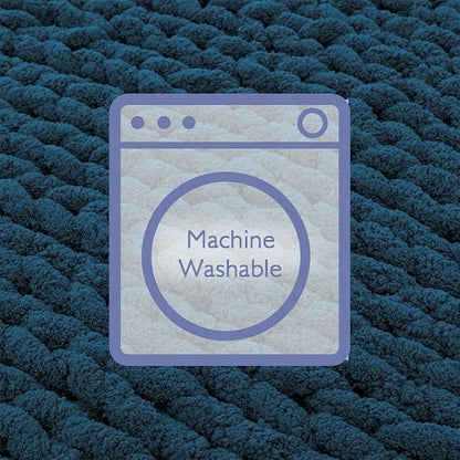 Bigacogo Chunky Knit Throw Blanket for Couch, 51x63 inches, 100% Hand Knitted with Thick Jumbo Chenille Yarn, Cozy Soft Large Rope Knot Cable Crochet Blankets for Sofa Bed Living Room, Deep Sea Blue