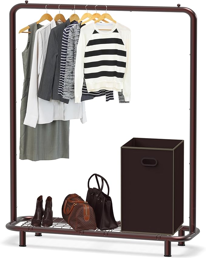Simple Houseware Clothing Rack with Industrial Pipe and Bottom Shelves, Bronze