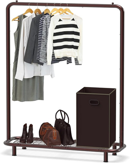 Simple Houseware Clothing Rack with Industrial Pipe and Bottom Shelves, Bronze