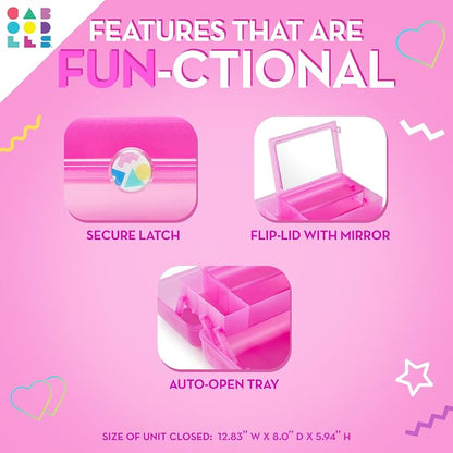 Caboodles On-The-Go Girl Makeup Box, Hot Pink Sparkle, Hard Plastic Makeup Organizer Box, Built-In Mirror, Secure Latch for Safe Travel, Spacious Storage for Large Items