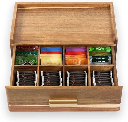 Acacia Wood Tea Bag Organizer, Tea Organizers and Storage Box, Tea Caddy for Tea Bags Storage Drawer, Teabag Holder Container Boxes for Countertop, Tea Station Chest Display Wooden, Organizador De Te