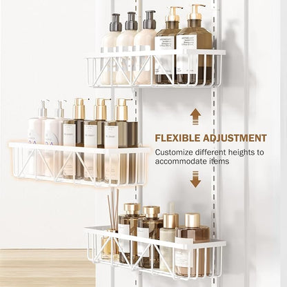 Delamu White Narrow 6-Tier Over the Door Pantry Organizer, Adjustable Metal Hanging Spice Rack, Cabinet Door Organizer for Kitchen, Bathroom, Laundry Room, 12.5