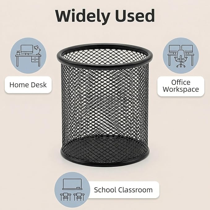 Pen Holder Mesh Pencil Holder Metal Pen Holder Pencil Holder for Desk Office Pen Organizer Black, 8 Pack