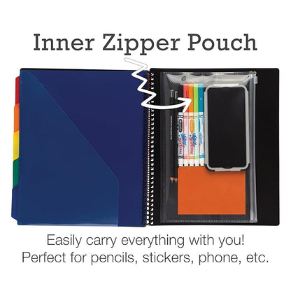 Samsill Spiral Folder Organizer - 5 Dividers & 10 Pockets with Zipper Pouch, Multi Pocket Color Cordinated Folder Binder with Customizable Tabs, Document Organizer (Basic)