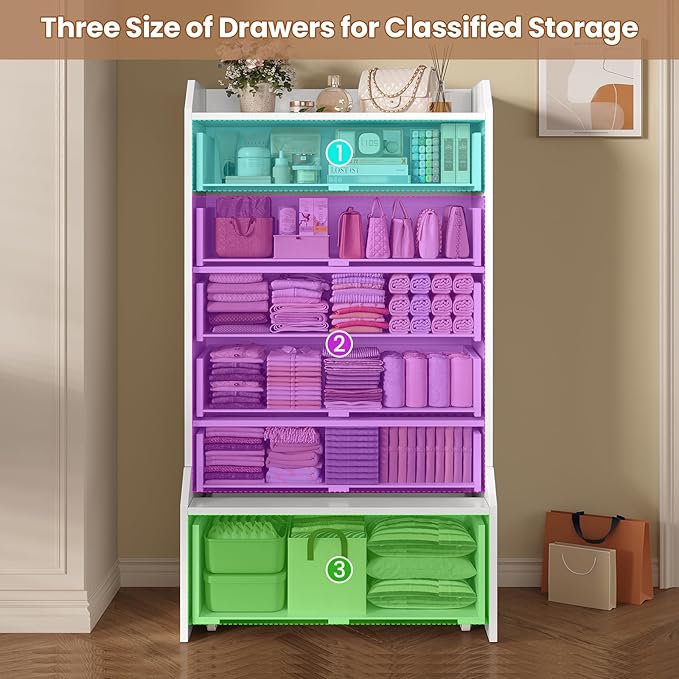 ADORNEVE Tall 6 Drawer Dresser, Dresser for Bedroom Vertical Dressers,White Modern Chest of Drawers,Closet Dressers with Drawers for Living Room, Entryway, Hallway