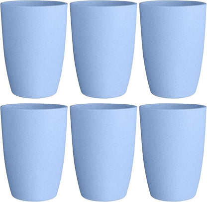 Wheat Straw Reusable Cup (12 oz) - Unbreakable Drinking Glasses Sets of 6 - Dishwasher Safe Tumbler - Lightweight, BPA Free and Eco friendly (6Pcs/Blue)