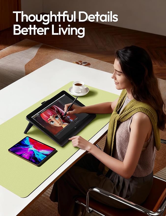 YSAGi Leather Desk Protector, Office Mat, Large Mouse Mat, Non-Slip PU Leather Blotter, Laptop Desk, Waterproof Writing Pad for Office and Home (Peak Green, 35.4" x 17")