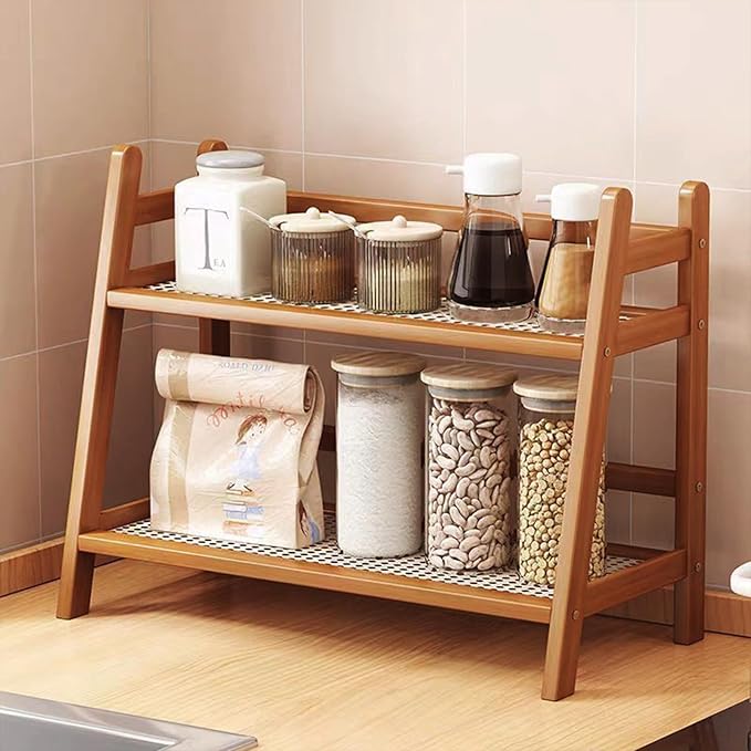 Coffee Station Organizer, Mug Holder Countertop, Kitchen Counter Shelf for Tea Coffee Bar Accessories, Matcha Stand, Cup Display, Condiment Storage Rack, 2 Tier, Brown