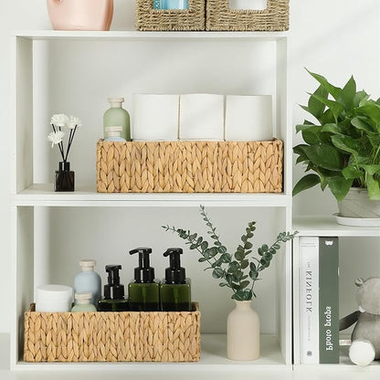 Nesting Small Wicker Basket, Water Hyacinth Toilet Paper Baskets Bathroom Organizer Woven Long Narrow Baskets for Organizing Pantry Bathroom Toilet Tank, 2 Pack