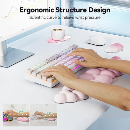 TECKNET Cloud Keyboard Wrist Rest Set, Cloud Wrist Rest with Non-Slip Base, PU Leather Wrist Pad for Keyboard with Ergonomic Memory Foam for Computer Laptop Office Gaming & Pain Relief, Gradient Pink
