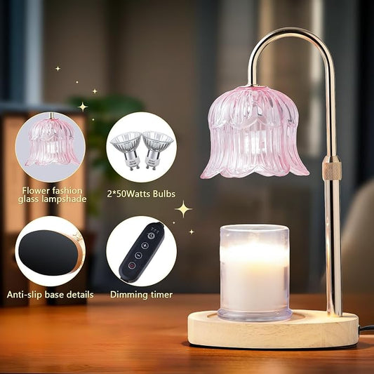 CRMILL Candle Warmer Lamp Electric Timer - Modern Home Decor Table Lights for Candles Warming Height Adjustable Dimmable Warmers Pink