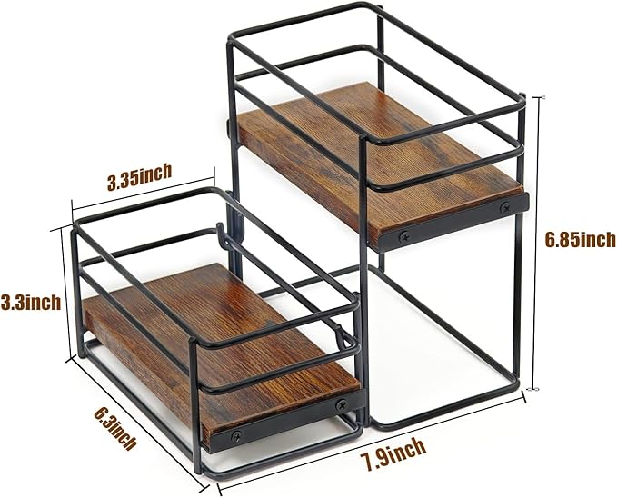 4 Bottle Coffee Syrup Organizer Rack, 2 Tier Coffee Syrup Bottle Stand Holder for Coffee Bar, Installation-free, Liquor Bottle Display Shelf, Coffee Syrup Shelf for Liquor Whiskey Wine Display