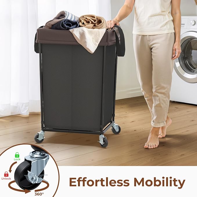 160L Rolling Laundry Basket with Wheels, 2-Section Rolling Laundry Hamper with Wheels, Double Laundry Hampers Cart on Wheels for Clothing Organizer, Hotel, Bedroom, Bathroom and Dorm, Black