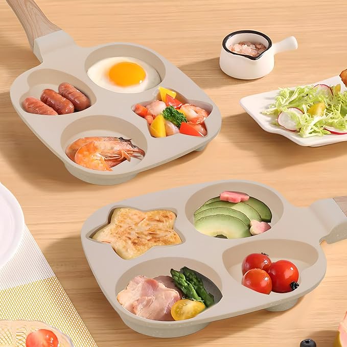 4-Cup Nonstick Omelette Skillet Egg Frying Pan, Healthy Breakfast Pancake Pan for Pancake, Hamburger, Bacon, Easy to Clean, Detachable Bakelite HandleSuitable for Gas Stove & Induction Cookware (1)