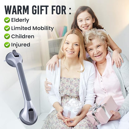 TAILI Shower Grab Bar 2 Pack 16 Inch Suction Grab Bars for Bathtubs & Showers, Heavy Duty Shower Handle Removable Shower Handrails for Elderly and Seniors, No Drilling Waterproof, Silver