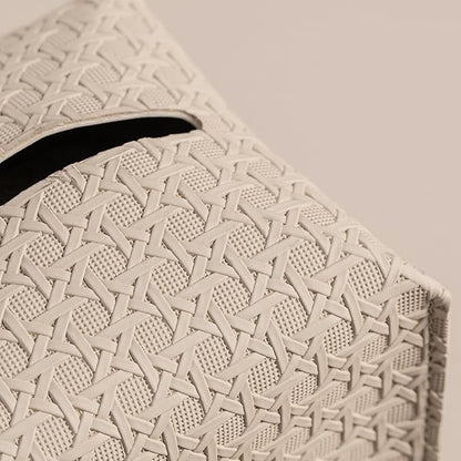 OLETHA Square Tissue Box Cover - Aesthetic Desk Decor for Room, Home & Office - Tissues Cube Boxes Holder - Lattice Patterns, Light Taupe