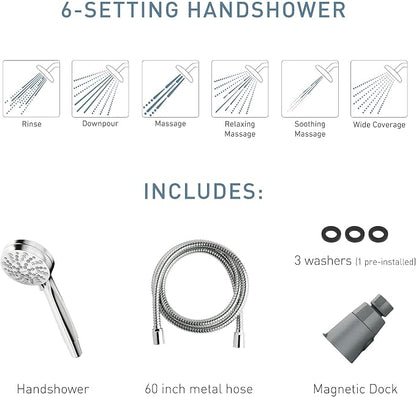 Moen 26100EPSRN Engage Magnetix 3.5-Inch Six-Function Handheld Showerhead with 186117SRN Magnetix Remote Dock, Spot Resist Brushed Nickel