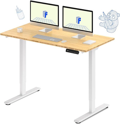FLEXISPOT E3 Bamboo Dual Motor Electric Standing Desk 55 x 28 Sit Stand Up Desk, Holds 220 lbs, Adjustable Height w/ Memory Presets, Solid Bamboo Desktop & White Frame, Ships in 2 Boxes