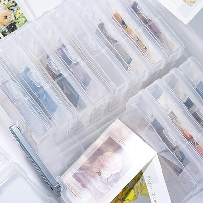 novelinks Transparent 4" x 6" Photo Organizers and Photo Storage Box with Handle, 16 Inner Photo Cases, Portable Picture Organizers & Photo Storage Containers (Clear-Silver Handle)