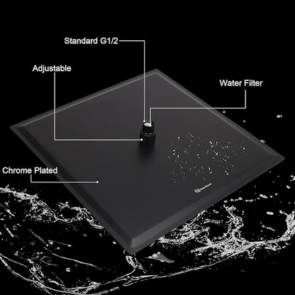 HarJue Shower Head with Extension Arm, High Pressure Square with ShowerArm, Stainless Steel Rainfall-Waterfall Full Body Coverage (16'' Shower with 20'' Arm, Matte Black)