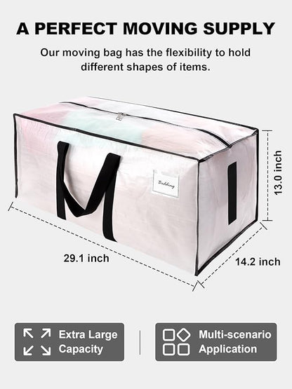 HOMESURE Supports 200lbs Heavy Duty Moving Bags - Strong Zipper & Wrap-Around Handles - Water-Resistant Storage Totes, Durable Alternative to Moving Boxes - 8 Pack - Semi-Transparent