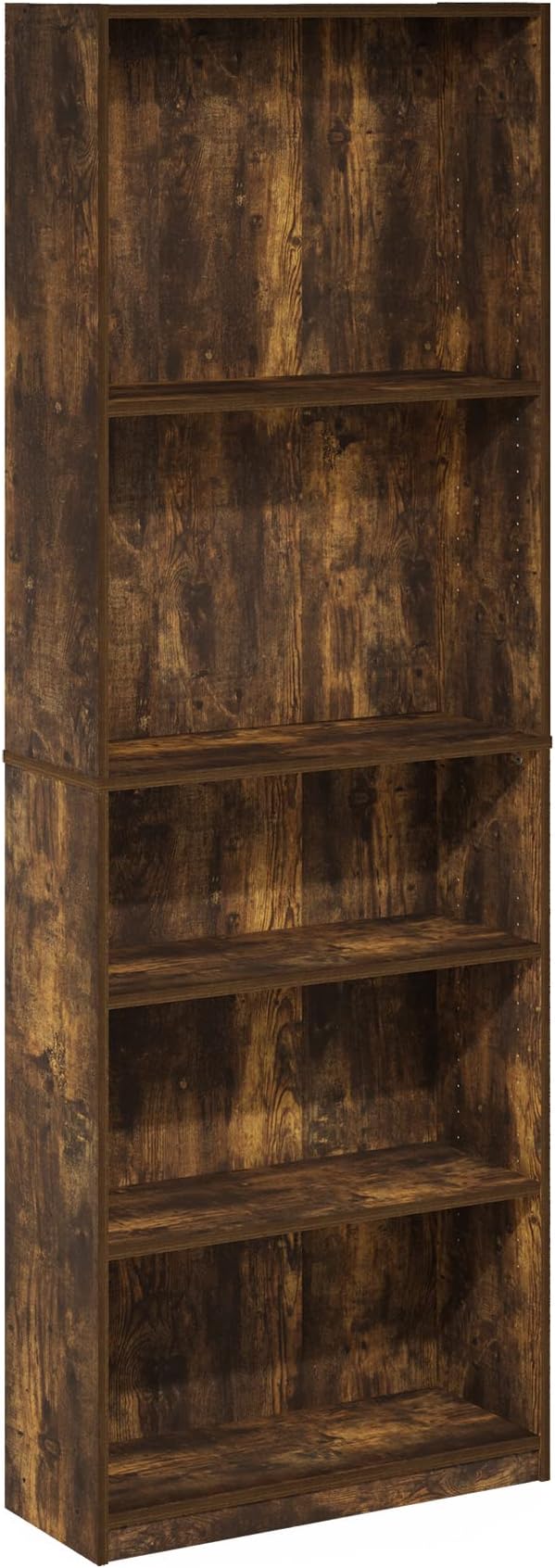 Furinno JAYA Book Shelf, 5-Tier Bookshelf, Bookcase with Adjustable Shelves, 9.5" x 24.5" x 71.2", for Organization and Storage, for Living Room, Bedroom, Home Office, Amber Pine