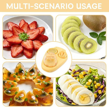 3 in 1 Boiled Egg Slicer, Manual Egg Slicer for Hard Boiled Eggs, 3 Slice Modes Chopper Cutter Stainless Steel Dicer, Kitchen Gadget for Butter Strawberry Tomato, Labor Saving (Yellow)
