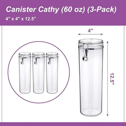 Amazing Abby - Cathy - 60-Ounce Plastic Canister (Set of 3), Plastic Airtight Container for Spaghetti and Pasta, Stackable, BPA-Free, Shatter-Proof, Perfect for Home and Commercial Use