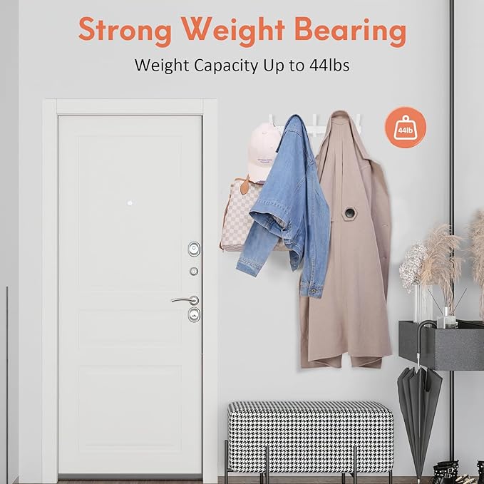 Coat Rack Wall Mount, Coat Hook Wall Mount, Wall Hooks for Hanging, Hat Rack for Walls, Coats Hanger with 10 Hook, Towel Hooks for Bathrooms (2 Pack, White)