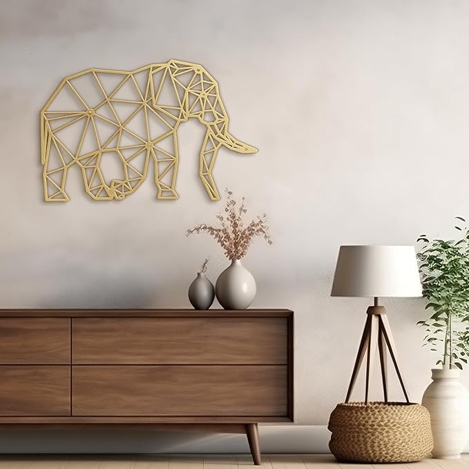 SIGNLEADER Metal Wall Art Decor Pregnant Elephant Modern Abstract Wall Sculpture Hangings Home Decoration for Living Room, Bedroom, Bathroom, Kitchen, Outdoor - 24" Gold