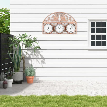 26Inch Large Outdoor Clock,Waterproof Wall Clock with Thermometer and Hygrometer Combo,Weatherproof Non-Ticking Battery Operated Decor Clock for Patio,Garden,Pool,Porch,House Warming Gifts