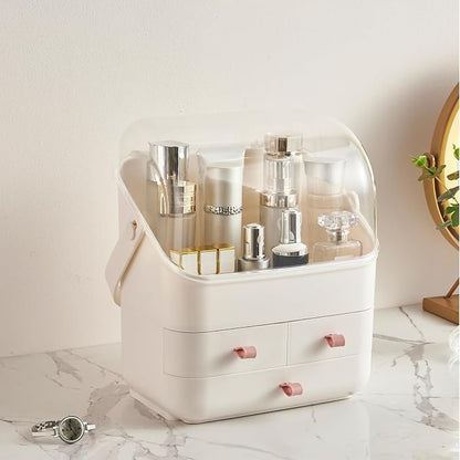 Large Makeup Organizer w Drawers Beauty Organizer Makeup Box Holder Vanity Organization Desk Countertop MakeUp Organizers Bathroom Counter Organizer Skincare Cosmetic Case Stand Dustproof Lid Gift