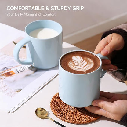 Coffee Mugs Set of 4, Stoneware Coffee Cups with Comfortable Handle, 16oz Ceramic Mugs for Kitchen & Office, Dishwasher & Microwave Safe - Blue