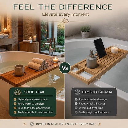 Teak Bathtub Tray for Tub 29” | Bath Tub Tray Wood for Small Tubs, Bath Tray for Tub, Bathtub Trays for Tub, Bath Table Tray for Home Spa | Fjord by JapandiSpirit