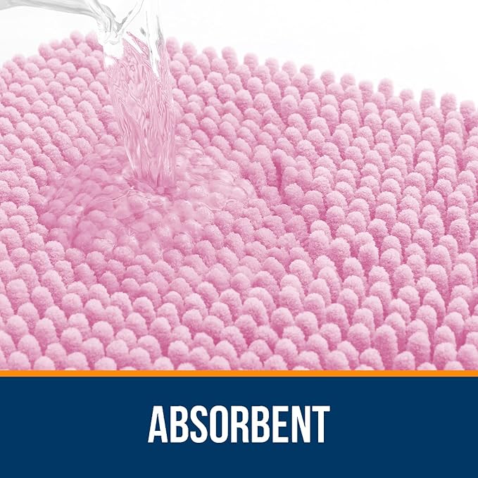 OLANLY Small Bathroom Rugs 24x16, Extra Soft Absorbent Chenille Bath Rugs, Rubber Backing Quick Dry, Machine Washable Bath Mats for Bathroom Floor, Tub and Shower, Home Decor Accessories, Pink