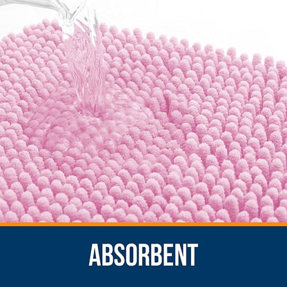 OLANLY Small Bathroom Rugs 24x16, Extra Soft Absorbent Chenille Bath Rugs, Rubber Backing Quick Dry, Machine Washable Bath Mats for Bathroom Floor, Tub and Shower, Home Decor Accessories, Pink