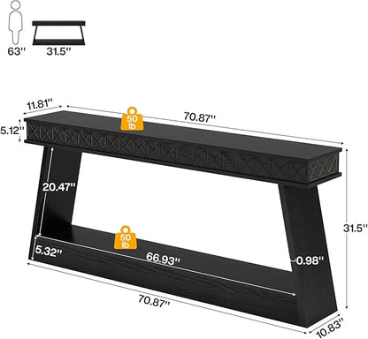 Tribesigns 70.9 Inch Extra Long Console Table, Wood Entryway Table with Storage, Narrow Long Sofa Tables Behind Couch, Farmhouse Style Entry Table for Living Room, Hallway, Entrance, Foyer, Black