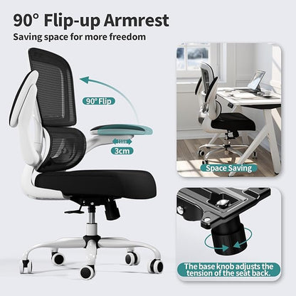 TRALT Office Chair - Ergonomic Desk Chair with Adjustable Lumbar Support, Mesh Computer Chair, Executive Chairs for Home Office Comfortable Lumbar Support (White+Black)