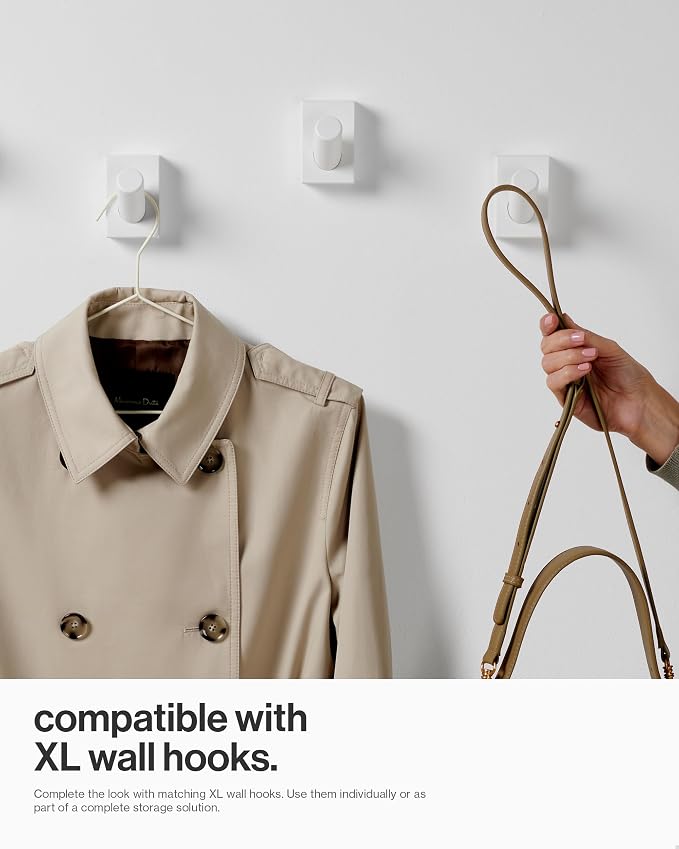 LARHN Wall Mounted Coat Rack, White with 5 Heavy-Duty 1" Diameter Hooks, 16.5" - Wall Hook Rack - Modern Scandinavian Home Decor
